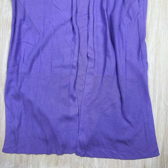 Martha Stewart Purple Mix Stitch Open Front Long Cardigan Sweater Size Medium - Picture 3 of 12
